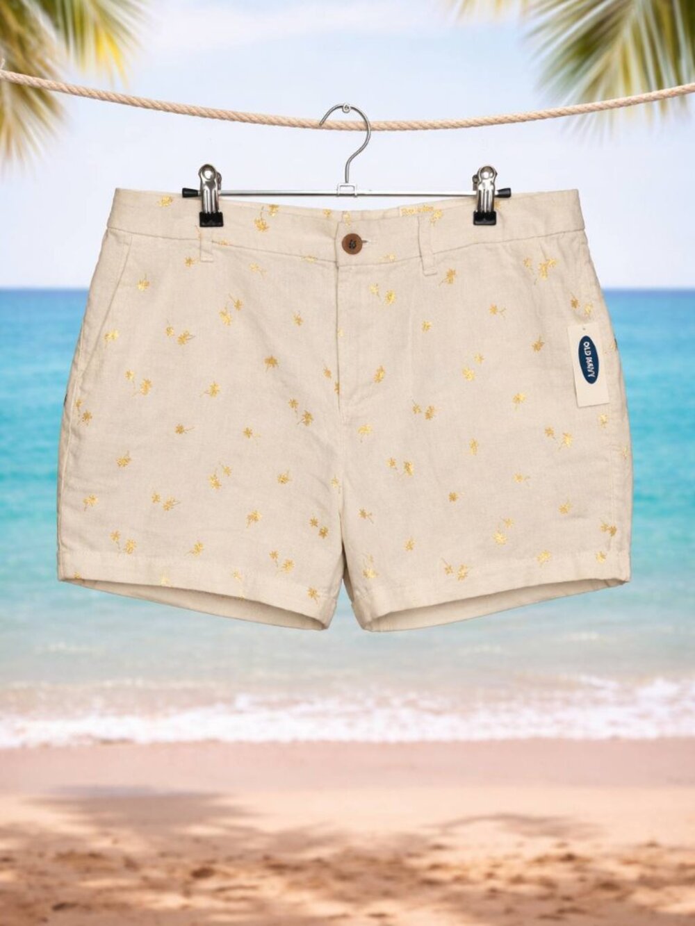 Old Navy Cream Shorts with Gold Embroidery
